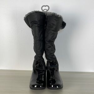 Khomobu Flurry women's black faux fur patent leather inside zip winter boot 10M